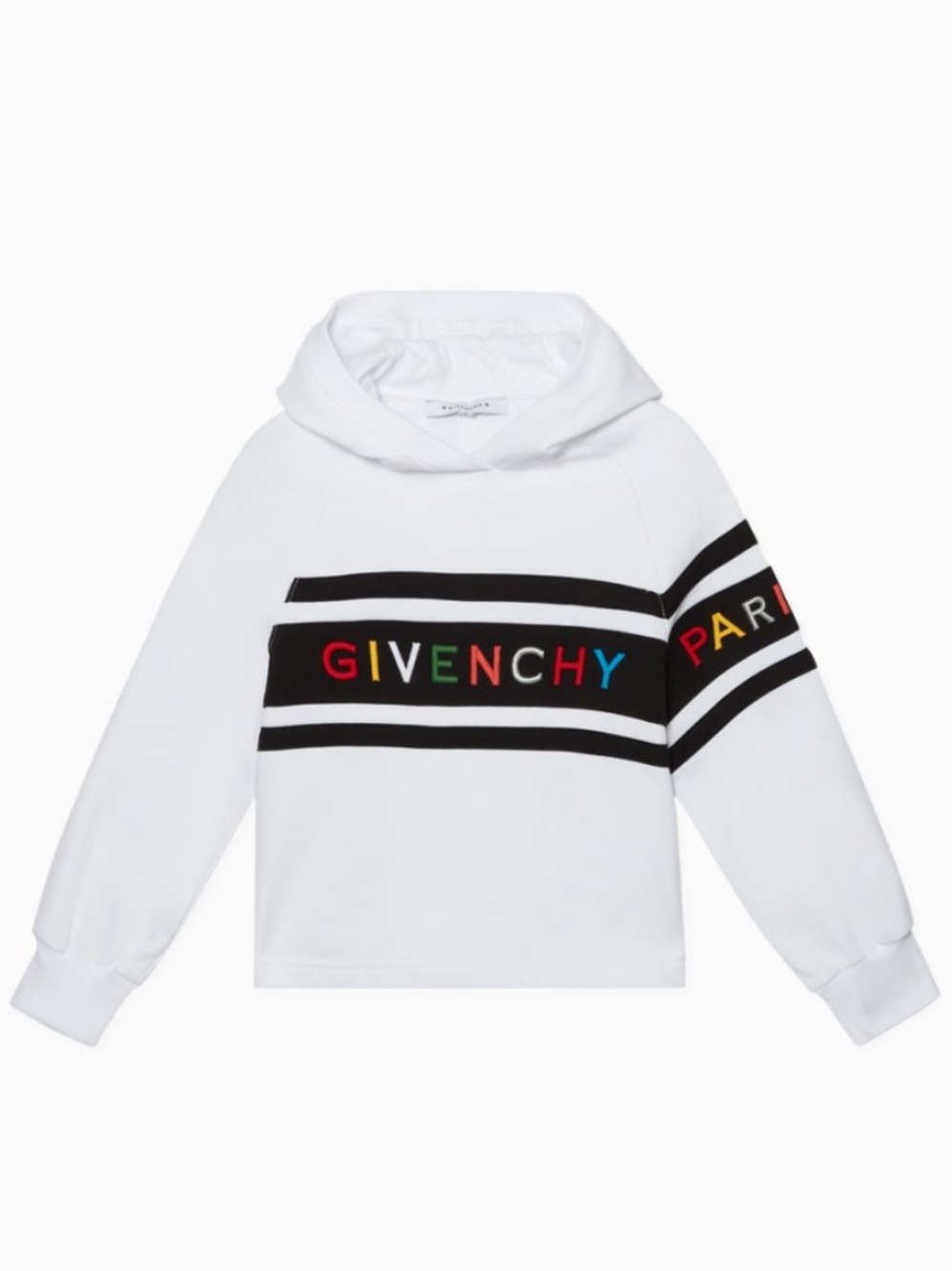 Givenchy White Hoodie with Multicolor Logo and Black Stripes